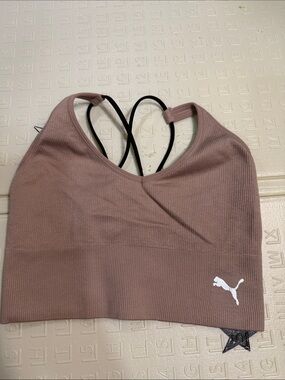 Puma Mauve Ribbed Cross-Back Sports Bra